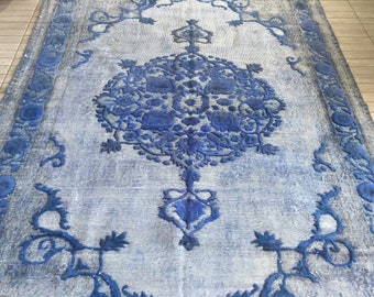 7x10 Turkish Oushak pale rug, Faded blue vintage rug,Turkish area rug, Living room rug,Vintage naturally dyed,Oriental deco rug-6,56x9,84 ft