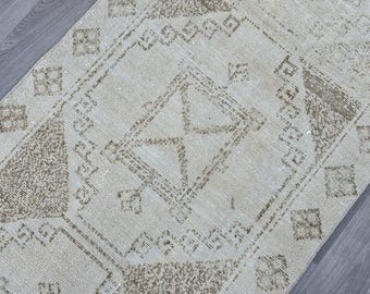 Hallway Rug Runner, Wide Long Wool Runner 4x13, Turkish Neutral Vintage Runner 4x12, Bohemian Runner, Muted Oushak Runner, Handmade Wool Rug