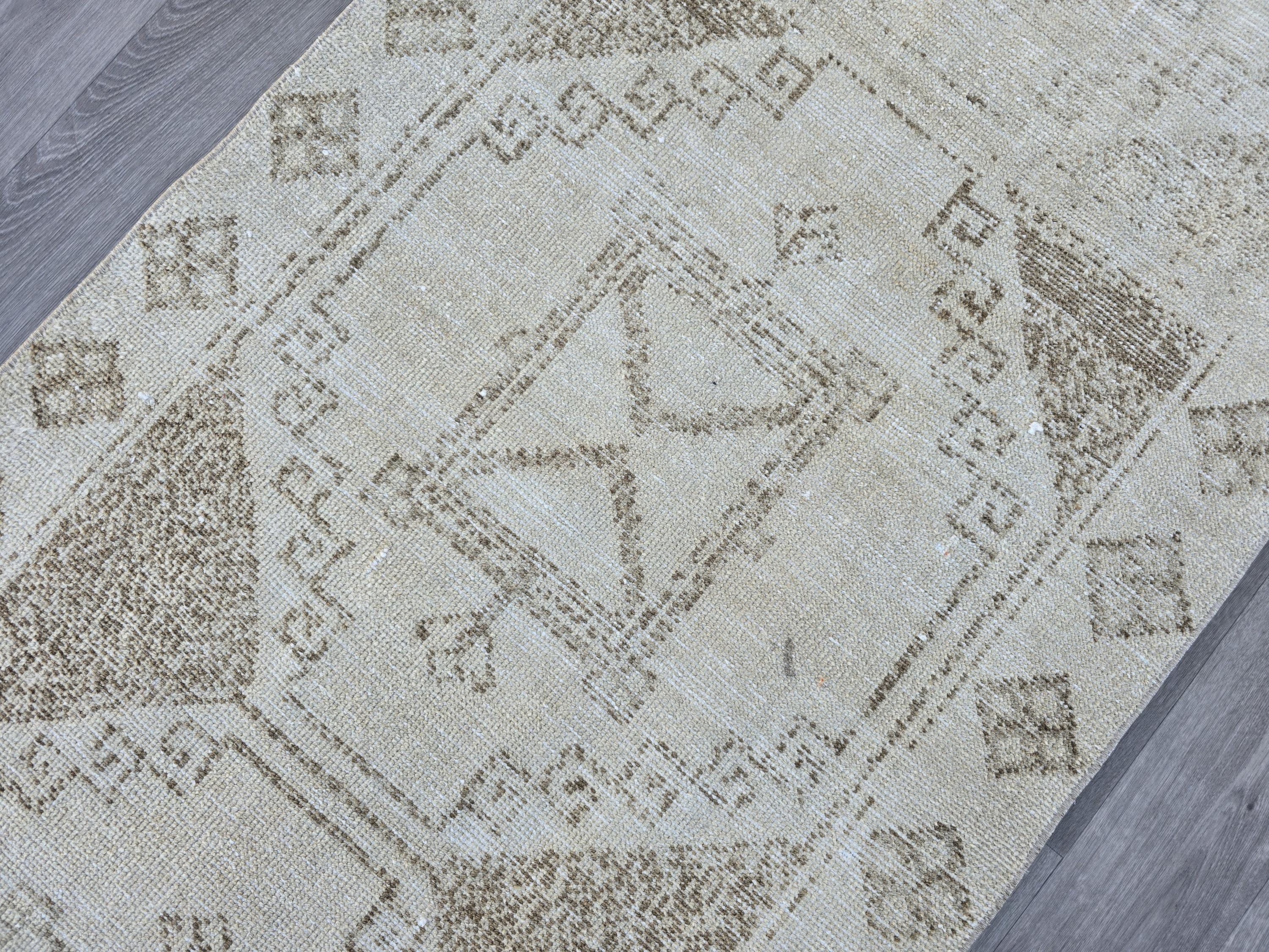 Hallway Rug Runner, Wide Long Wool Runner 4x13, Turkish Neutral Vintage Runner 4x12, Bohemian Runner, Muted Oushak Runner, Handmade Wool Rug