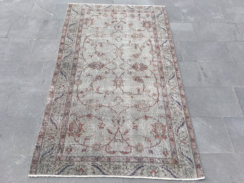 4x6 Turkish rug,Vintage oushak rug,Muted pale rug,Saloon area rug,Wool living room rugs,Vintage area rug Neutral oriental rug image 3