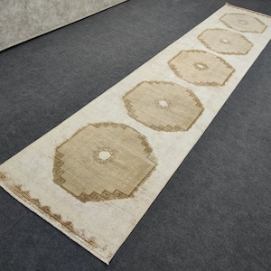 3x14 Turkish runner, Neutral vintage runner, Extra Long runner,Muted runner, Farmhouse rug runner