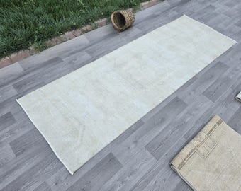 Hallway & Kitchen Runner, Turkish Vintage Soft Runner 3x10, Neutral Runner, Beige Brown Gray Runner, Muted Oushak Runner, Bohemian Runner