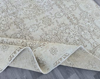 10x12 Rug, Tabriz Rug, Neutral Vintage Rug, Persian Design Rug 10x12, Living Room Rug, Oriental Antique Rug, Oversized Rug,Handmade Wool Rug