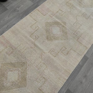 3x14 Wide Long Runner, Turkish Vintage Neutral Runner, Handmade Wool Runner, Neutral Runner, Oriental Runner, Pale Rug, Muted Oushak Runner