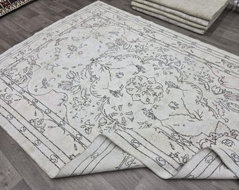 Neutraler Vintage Weicher Teppich 2 x 3m, Handgefertigter Teppich im Boho Stil, Boho Teppich, Bohemian Stil, Bohemian Dekoration, Nostalgie