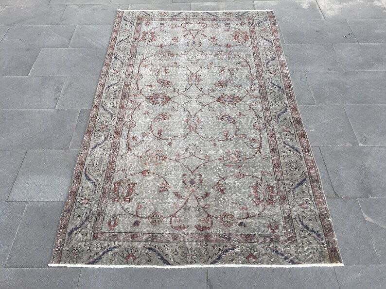 4x6 Turkish rug,Vintage oushak rug,Muted pale rug,Saloon area rug,Wool living room rugs,Vintage area rug Neutral oriental rug image 2