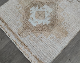 Beige Brown Runner 3x13, 3x12 Vintage Runner, Muted Oushak Runner, Handmade Wool Runner, Hallway Rug Runner, Kitchen Runner, Pale Rug