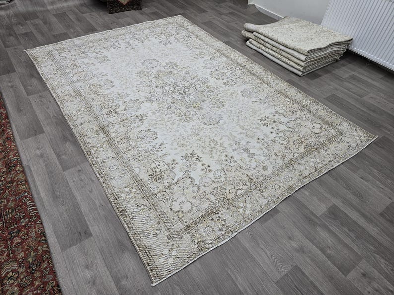 Handgeknüpfter Wollteppich 200x300, Handgeknüpfter Wollteppich, Vintage Teppich, Wohnzimmerteppich, Türkischer Teppich, Anatolischer Oushak Teppich Bild 6