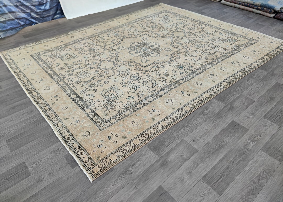 Oversized Area Rug 10x12, Neutral Vintage Turkish Rug, Rug for Living ...