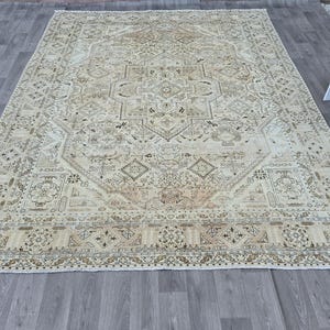 10X12 OVERSIZED RUG 10X13, Persian Vintage Rug, Rug For Living Room, Beige Tan Blue Rug, Oriental Antique Rug, Handmade Wool Rug, Pale Rug