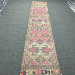 3x13 Long Kurdish runner rug, Colorful rug, Herki runner rug, Wool rug runner, Handmade runner, Kitchen runner, Narrow runner, Faded runner