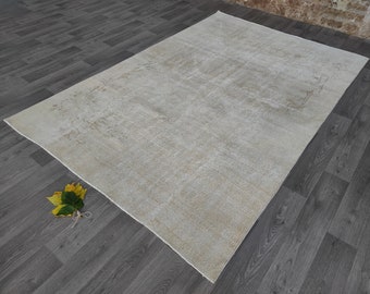 Chinese Design Rug, Neutral Large Rug, 7x10 Vintage rug, Turkish Area Rug, Living Room Rug, Distressed rug, Oushak carpet