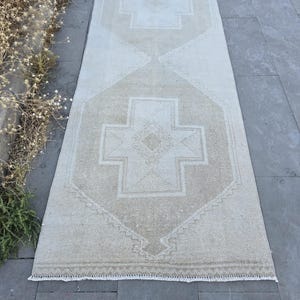 RUG RUNNER 3X14, Neutral Vintage Runner, Turkish Long Runner, Boho Decor Runner, Hallway Rug Runner, Kitchen Runner, Muted Oushak Runner
