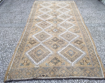 Yellow Oushak Rug Neutral, Runner Rug, 4,88x10.70 ft, Turkish vintaga runner, Hallway Corridor Runner Rug, Muted Kitchen Runner, Wool Runner