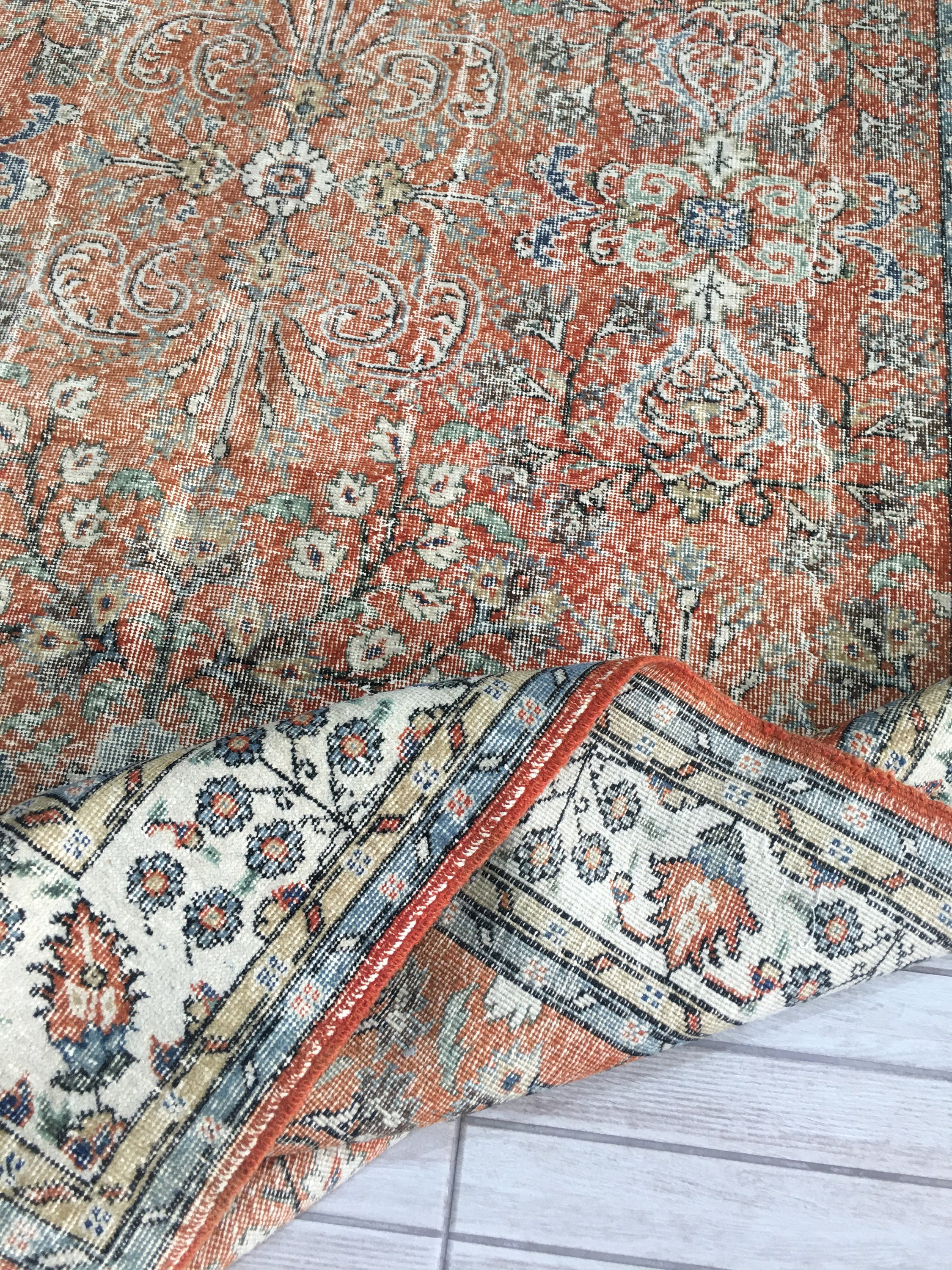 【Vintage】Hand Knit Rug 170×100 Soft Wool Rug 7x10, Hand Knotted Vintage Area Rug, Natural