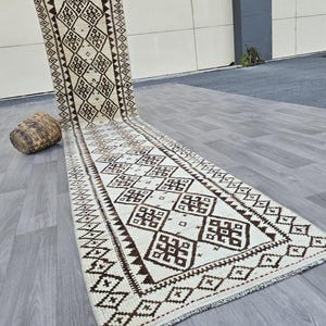 3X14 LONG RUNNER VINTAGE, Neutral Soft Wool Runner, Hallway Rug Runner, Kitchen Runner, Tribal Rug Runner, Stair Runner