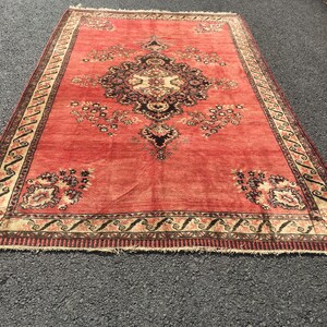 7X11 Turkish Area Rug, Living Room Rug, Vintage faded red, Boho oriental rug, Oushak rug-