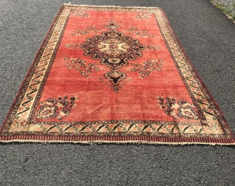 7X11 Turkish Area Rug, Living Room Rug, Vintage faded red, Boho oriental rug, Oushak rug-