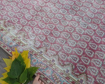 Worn Antique Rug, Turkish Vintage Rug 4x7, Muted Rug, Dried Rose Rug, Faded Rug, Home Decor Rug, Natural Wool Rug, Handmade Rug