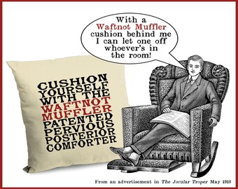 Waftnot Muffler cushion cover: vintage style gag gift for old fart