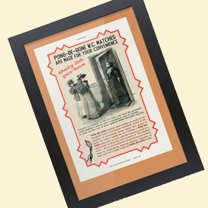 Downstairs loo decor problems solved with this ready-framed vintage style wall art A4 advert for Pong-be-Gone matches