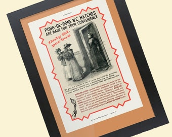 Framed Fart Joke Print: Vintage Loo Wall Art - Pong-Be-Gone Advert