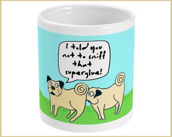 Pug cartoon mug reveals...a sticky end!