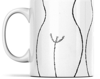Funny 'Fanny' mug features three hand-drawn vases with stylised dried flowers...