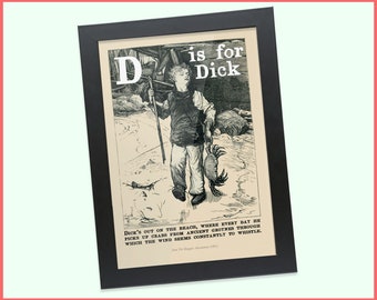 Wall art Victorian alphabet D is for Dick sex joke framed print