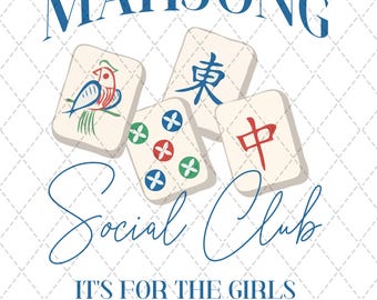 Mahjong Social Club PNG: Diseño de grietas, puntos y bams (descarga digital)