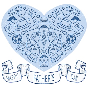 Vatertag Herz PNG, Papa Sublimation Clipart, Hand gezeichnete Hut Schnurrbart Krawatte Kunst, digitaler Download für Geschenke Shirts Tassen Karten