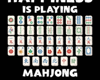 Mahjong divertido PNG: La felicidad está en jugar Mahjong, impresión moderna (descarga digital)