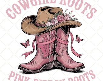 Cowgirl Boots Pink Ribbon PNG: Breast Cancer Awareness (Digital Download)