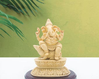 Handcrafted Marble Dust Ganesha Statue: Hindu God Idol, Puja Decor