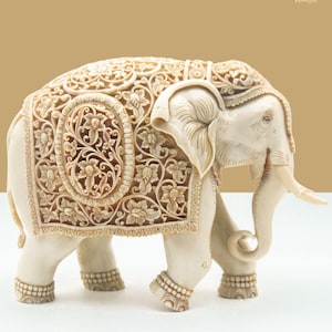 Hand Carved Resin Elephant Statue | Animal Art Figurine for Gift