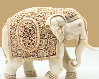 Hand Carved Resin Elephant Statue | Animal Art Figurine for Gift