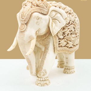 Hand Carved Resin Elephant Statue | Animal Art Figurine for Gift