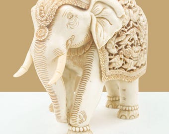 Hand Carved Resin Elephant Statue | Animal Art Figurine for Gift