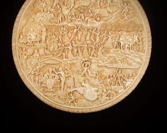 Large Krishna Leela Wall Hanging: Hand-Carved Resin Hindu Art