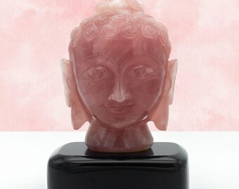 天然石 ローズクォーツ 仏頭 彫刻 オブジェ 手彫りローズクォーツ仏頭像｜天然宝石彫刻｜ご自宅、庭、癒しの空間の