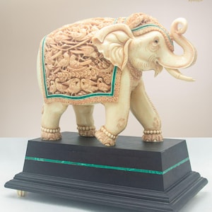 Hand-Carved Resin Elephant Sculpture with Malachite | Showpiece for Home Decor