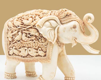 Hand Carved Resin Elephant Sculpture | Decorative Figurine For Gift