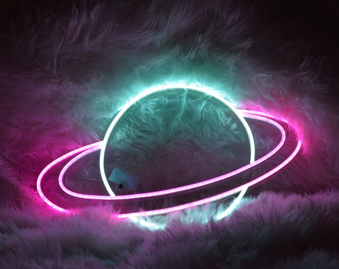Planet Neon Sign with Remote, Timer, Dimmer, Flash, USB Powered Acrylic Neon Light For Kids room, Bedroom ,Party Bar