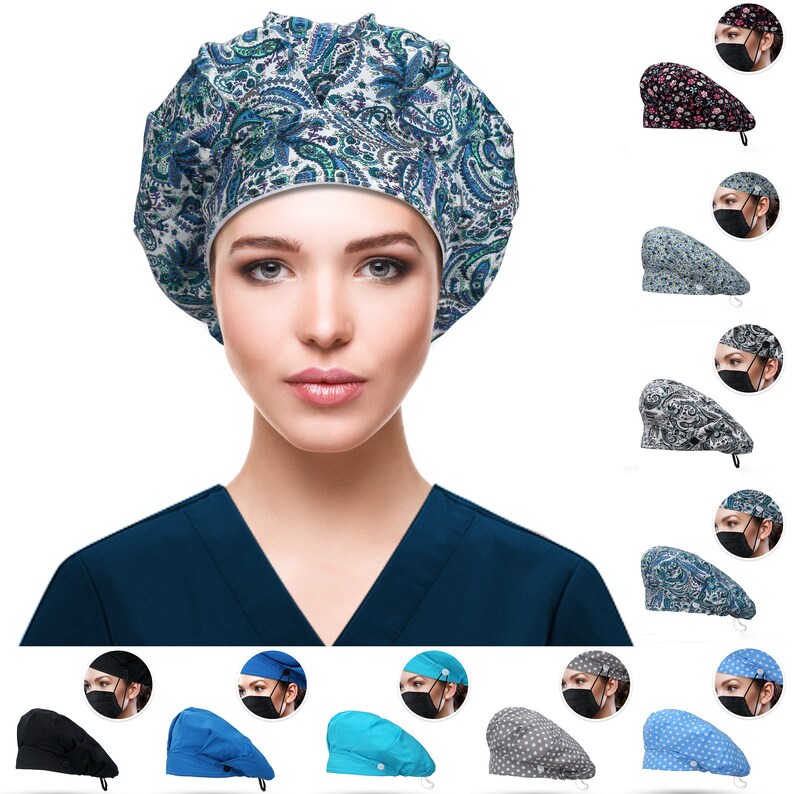 Scrub Hats Nurse Cap With Buttons Surgical Hat With Etsy