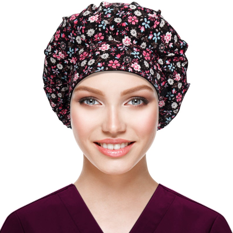 Scrub caps Bouffant hat with buttons sweatband and elastic Etsy