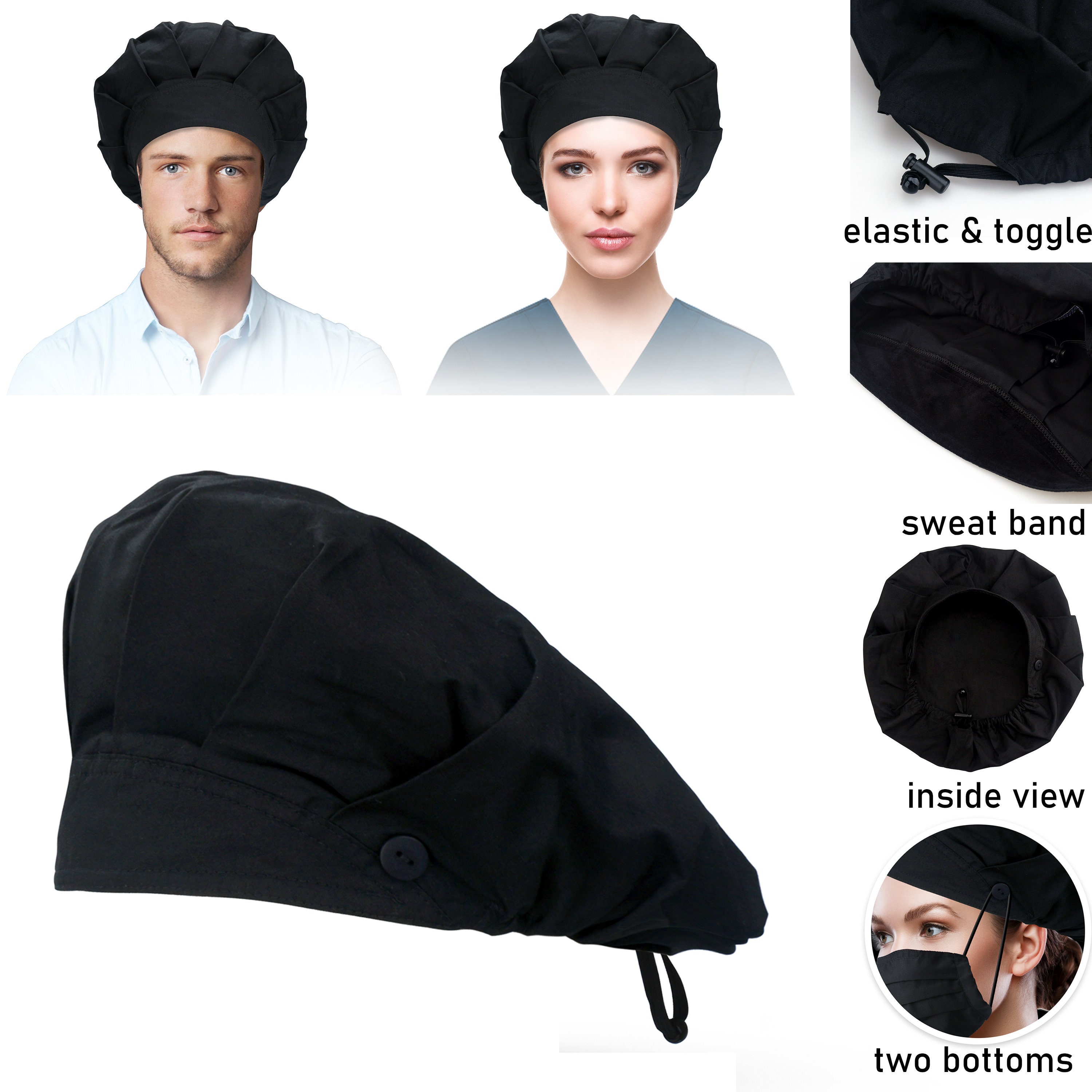 black Surgical caps , Navy scrub hat 