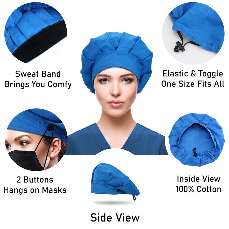 Scrub caps Bouffant hat with buttons sweatband and elastic Etsy