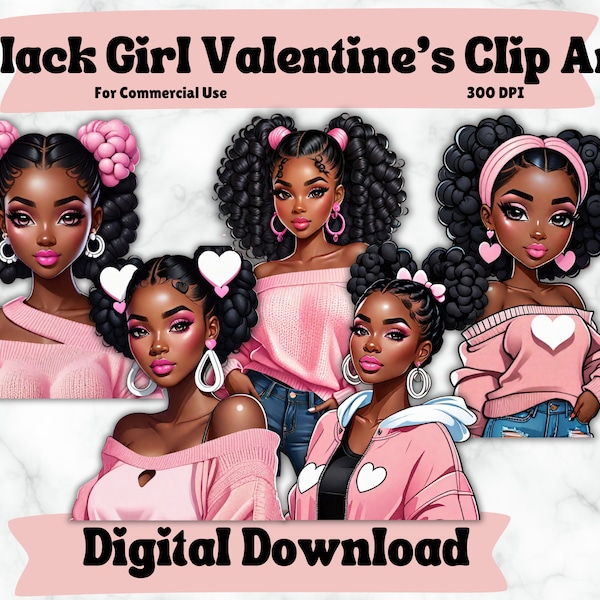 Valentine's Girls Clipart, Black Girl Clip Art , Black Girl Valentine's Clipart, Black Girl PNG, Valentine's Clipart, Melanin Woman PNG