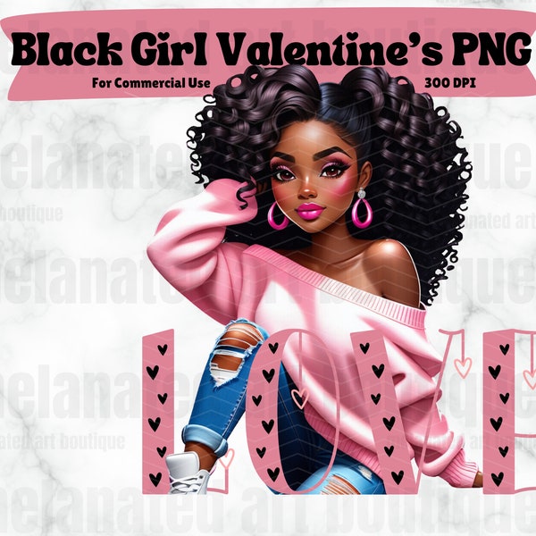 Valentine's Girls Clip Art, Black Girl Clip Art, Black Girl Valentine's Clipart, Black Girl PNG, Valentine's Clipart, Melanin Woman PNG