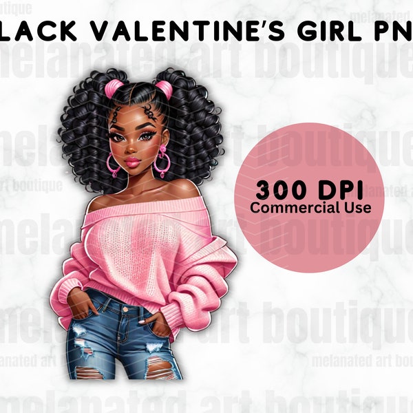 Valentine's Girls Clipart, Black Girl Clip Art , Black Girl Valentine's Clipart, Black Girl PNG, Valentine's Clipart, Melanin Woman PNG